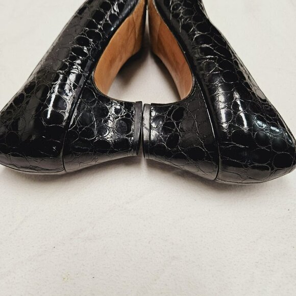 Salvatore Ferragamo 80s Vintage Sz 8 B Black  Embossed Leather Pumps Minor Flaws - Picture 9 of 16